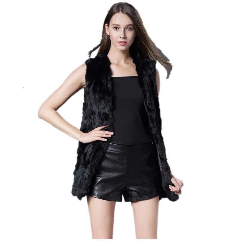 Fancy Rani Real Rabbit Fur Vest Natural Jacket For Women Fashion Leather Autumn Winter Spring Outwear High Quality Designer