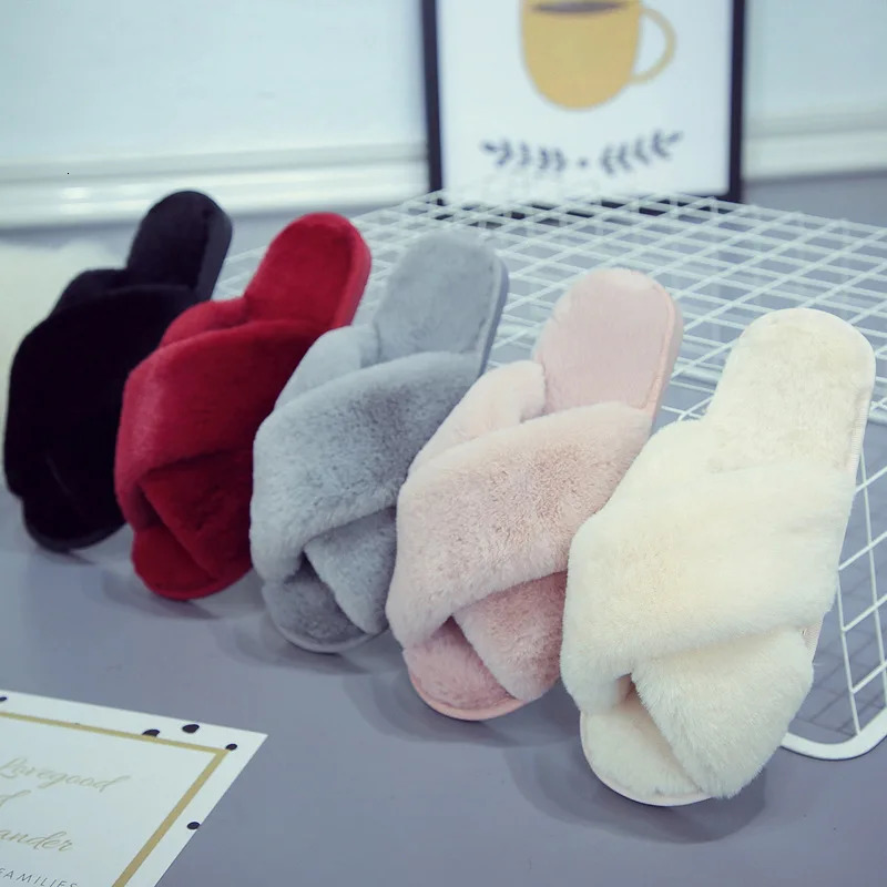 Winter Women Home Indoor Casual Slippers Female Flip Flops Fluffy Shoes Cross Slides Ladies Soft Warm Plush Slipper 250516