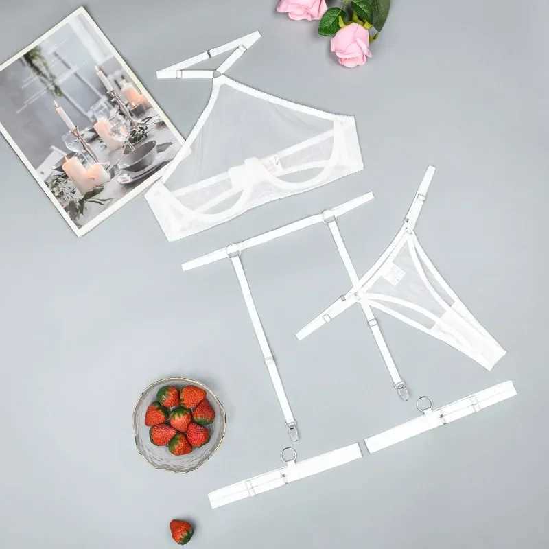2024 Erotica Underwear Kit Ultra-Thin See-Through Mesh Steel Ring Gathered Sexy Hanging Neck Lingerie Four-Piece Set New R250520