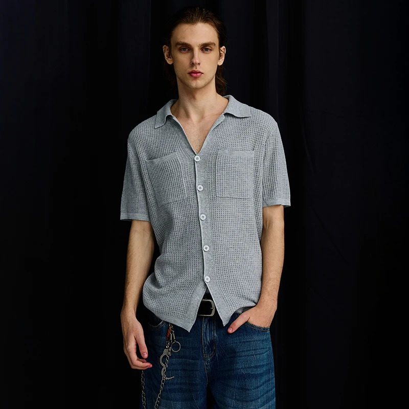 LUZHEN Summer Trendy Elegant Solid Color Knitted Short Sleeve Shirts Mens High Quality Fashion Temperament Tops JY1802 250520