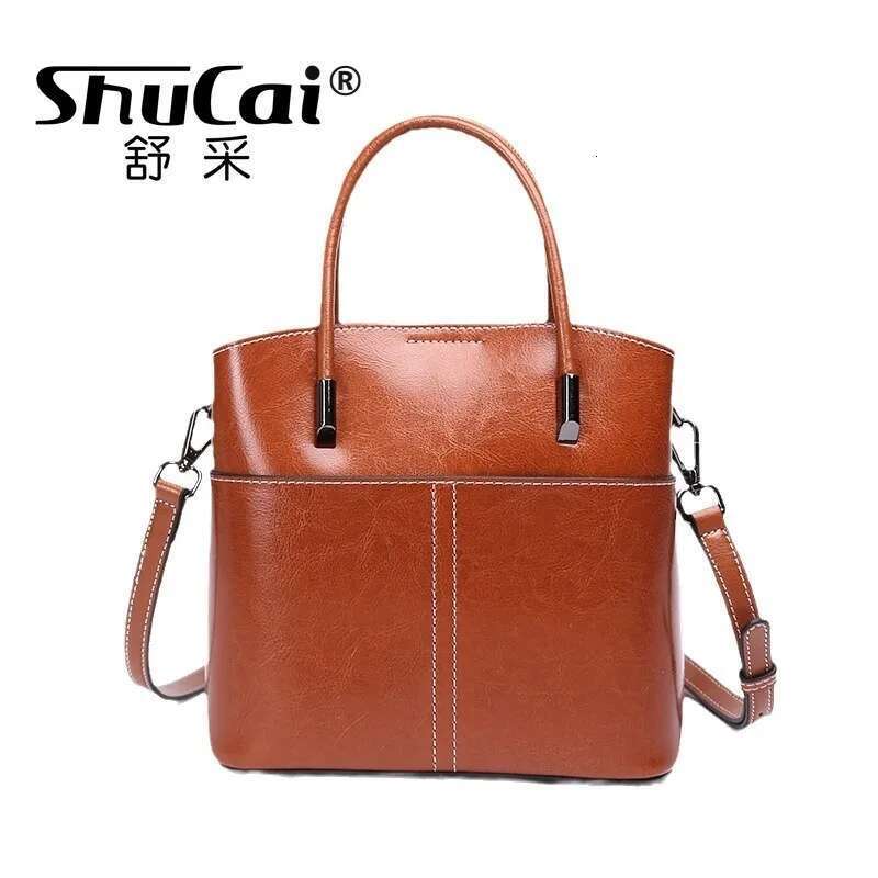 Genuine Leather Fashion Bucket Bag Casual Simple Ladies Handbag Single Shoulder Crossbody Tide bags for women