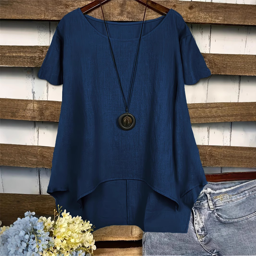 Designer Clothing Summer Fashion Round Neck Pocket Solid Color Irregular T-shirt Women's Shirt Casual 2025 New Style