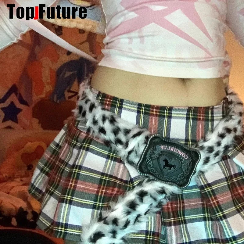 Y2K Girl Harajuku Retro Western Cowgirl Cowboy Furry Leopard punk Belt skull Belt Women Men Cinto De Strass Ceinture Gift 250519