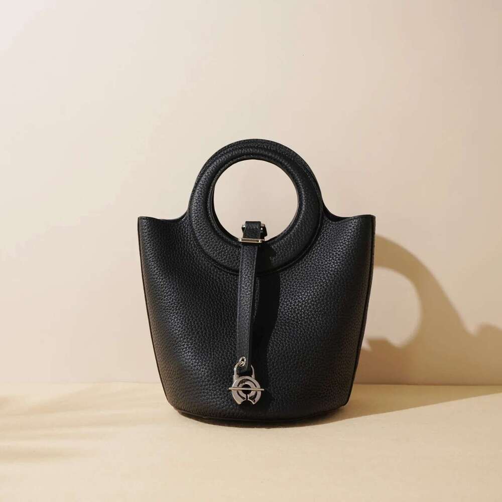 Genuine Leather Women's Small Bucket Vegetable Basket Head Layer Cowhide New Handbag Shoulder Crossbody Designer Bag