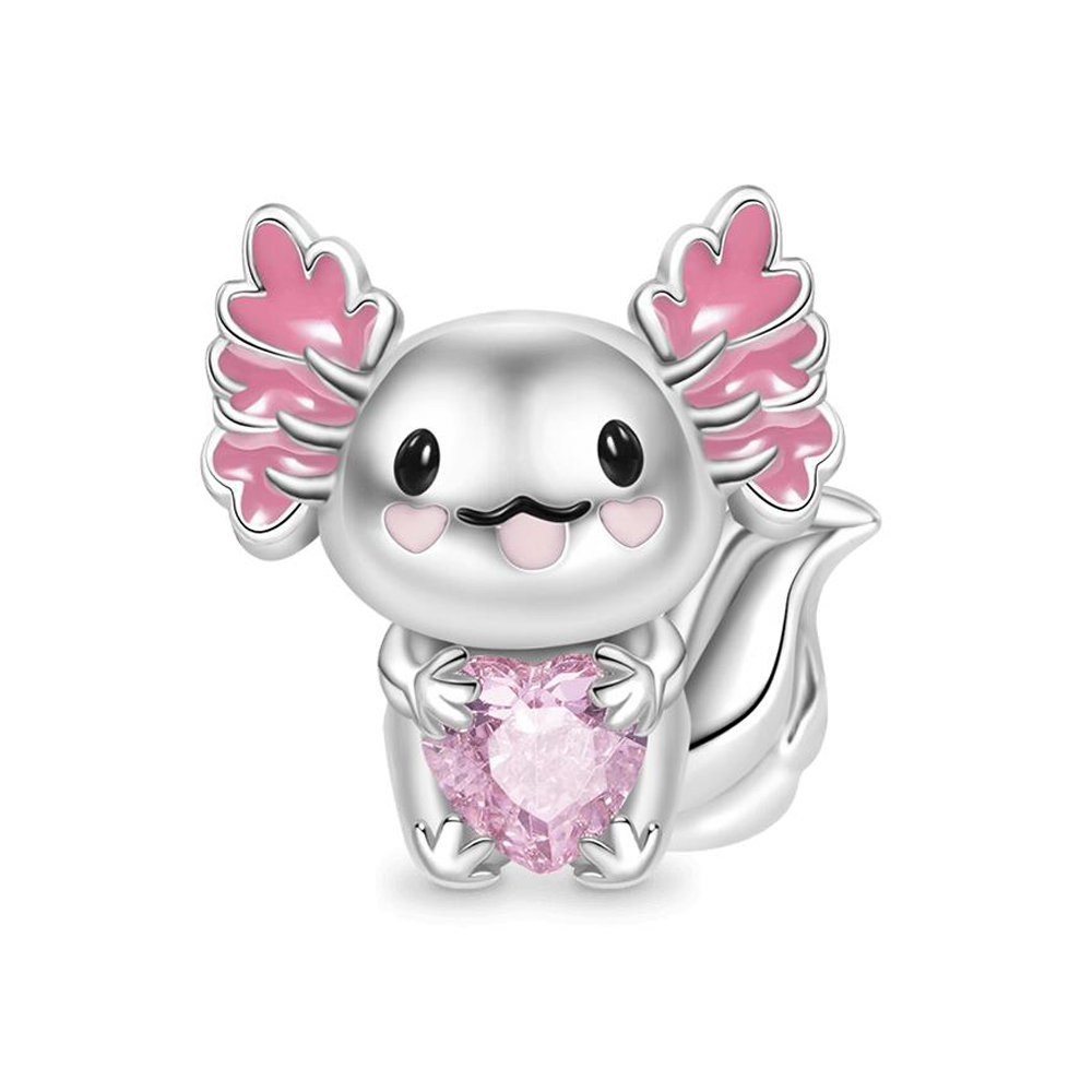 2025 Silver Color Cute Pet Holding Heart Serise Mexico Axolotl, Kitten, Rabbit, Mouse, Cow & Bee Bead Charm fit Pan Charms Bracelet Women Fine Accesso