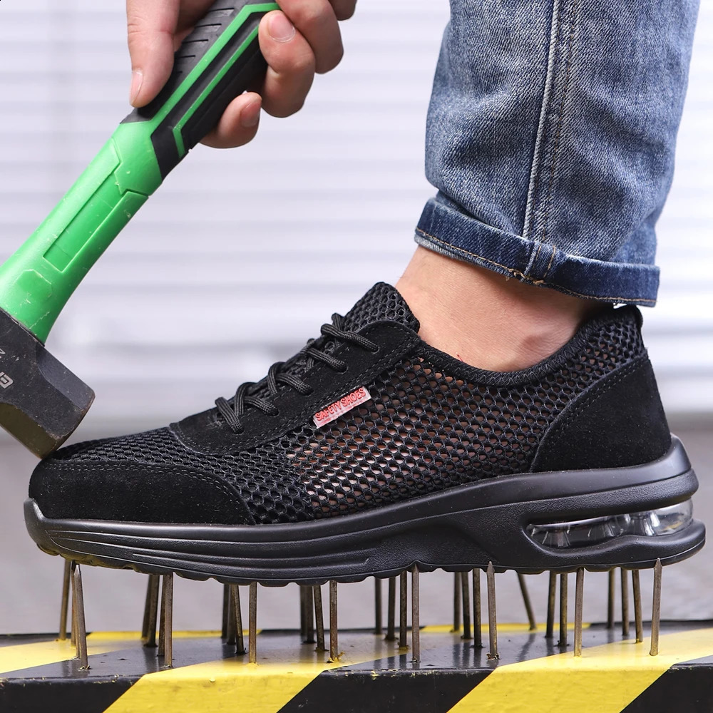 Mens Summer Mesh Breathable Steel Toe Safety Shoes Anti-Smash Puncture Proof Comfortable Outdoor Work Shoes 250519