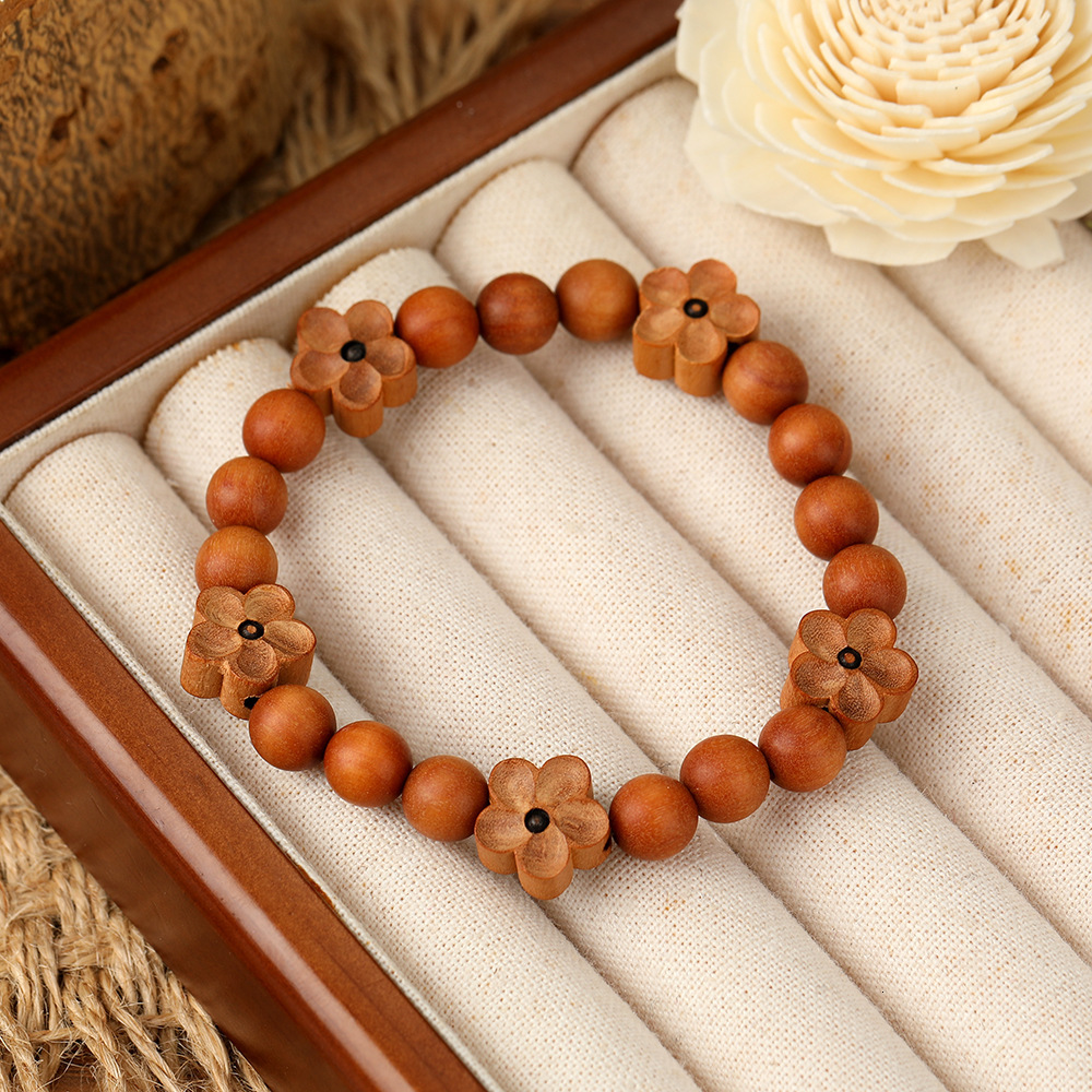 Natural Sandalwood Hand String, New Chinese Wooden Cultural and Artistic Bracelet, Temple Scenic Area, Same gender Peach Blossom Wood Bracelet