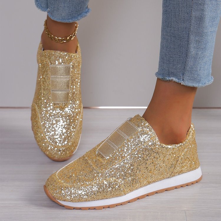 Large Size Casual Shoes New Sequined Cloth Shoes For Sports And Leisure Women Shallow Mouth Flat Bottom Round Toe Ddmysaturn