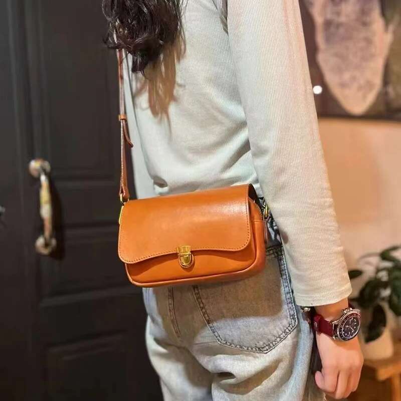 Lady Shoulder Bags Women Crossbody Bag Retro Oiled Waxed Cowhide Genuine Leather Small Size Square Trend 2024 Phone