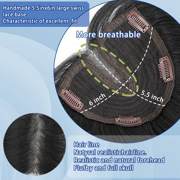 360 ° 3D wig human hair accessory | 6-inch x 5.5-inch 20 inch clip on lace headband with natural side bangs