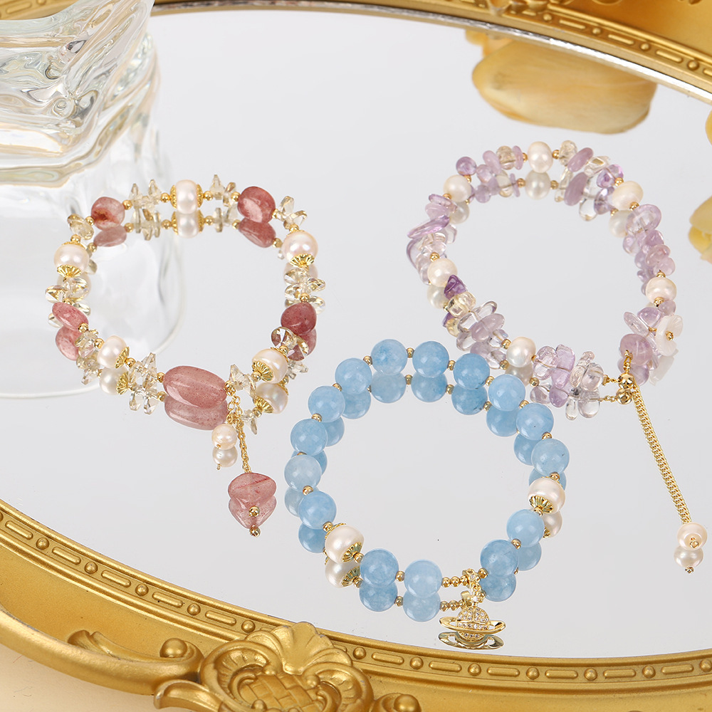 Chinese style design pearl creative strawberry crystal sea treasure blue best friend fashion light bracelet jewelry