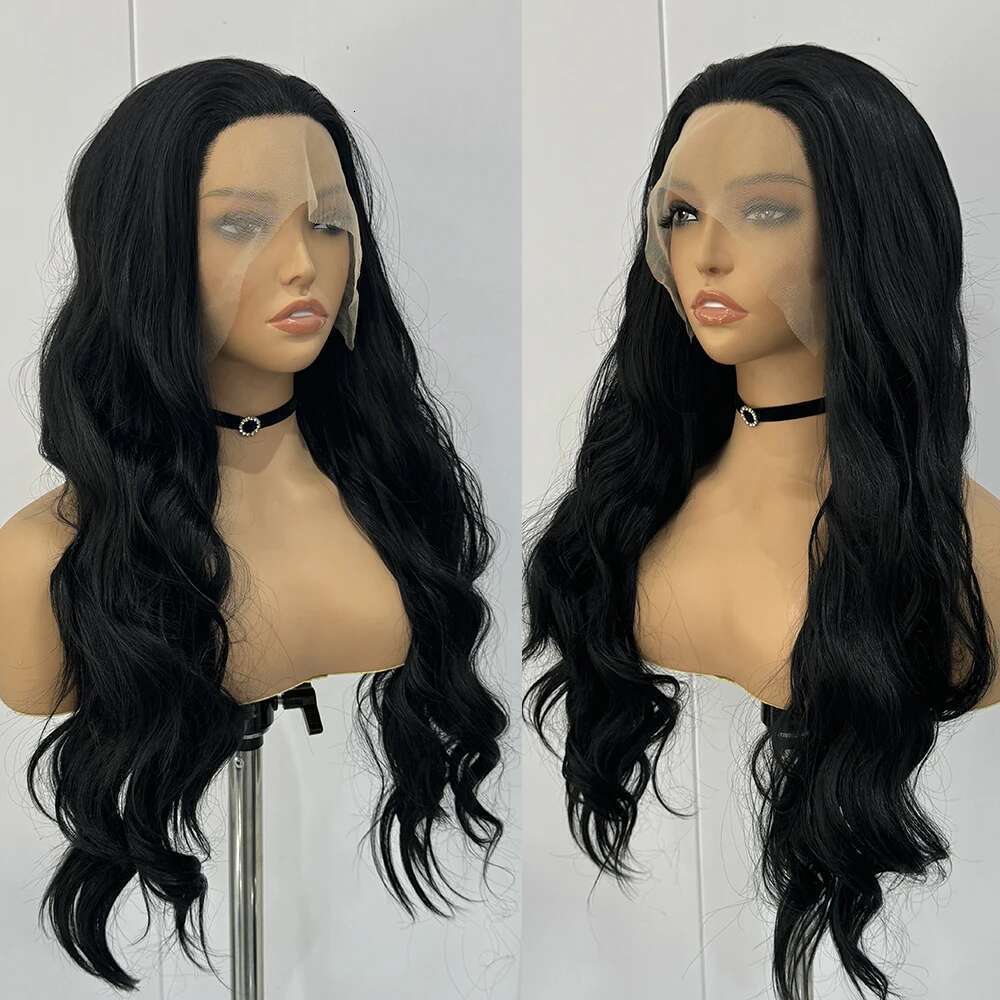 Black Synthetic Wigs For Women Long Hair Body Wavy Heat Resistant Fiber Front Lace Glueless Wig Daily Use Cosplay