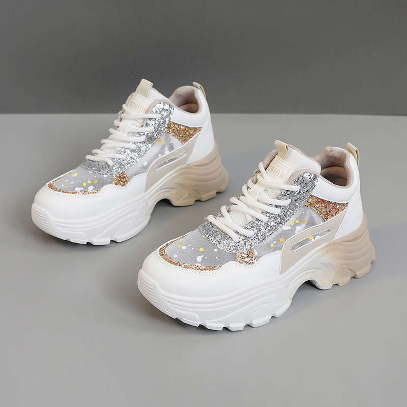 QR8961 New Board Shoes for Spring/Summer 2025 Casual Thick Bottom Wear resistant Mesh Color blocked Student Versatile College Style