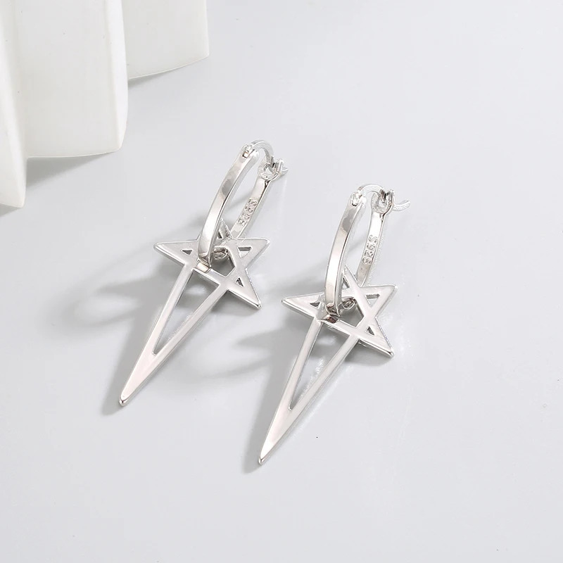 Cyberpunk Personality Pentacle Earrings Unisex Dark Gothic Metal Perforated Eardrop Hip Hop Ear Studs Pendants Jewelry Accessory 250517