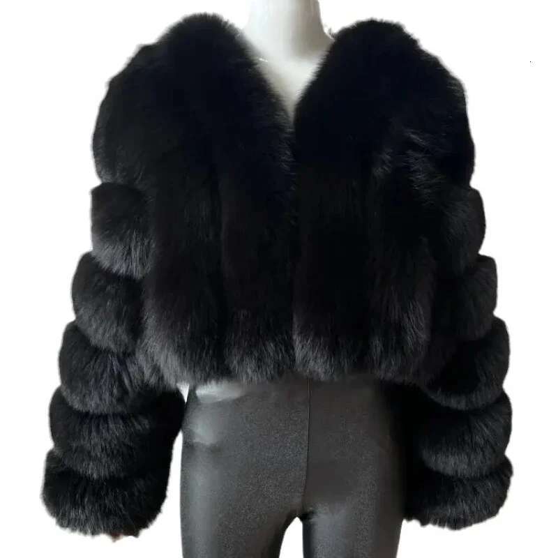 Open Women Faux Fur Coats Thick Warm Fox Short Coat Turn Down Collar Solid Full Sleeve Elegant Splice Autumn Winter Designer