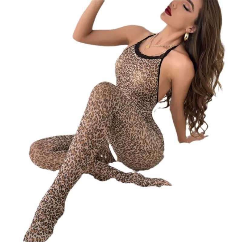 Bodysuit Leopard print open cut jumpsuit tight fitting sexy lingrie set Womens pajamas sexy sissyfikation Sex shop R250520