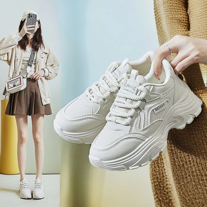 2024 autumn new breathable student sports height increasing casual ins Korean version leather low top dad shoes female 8821
