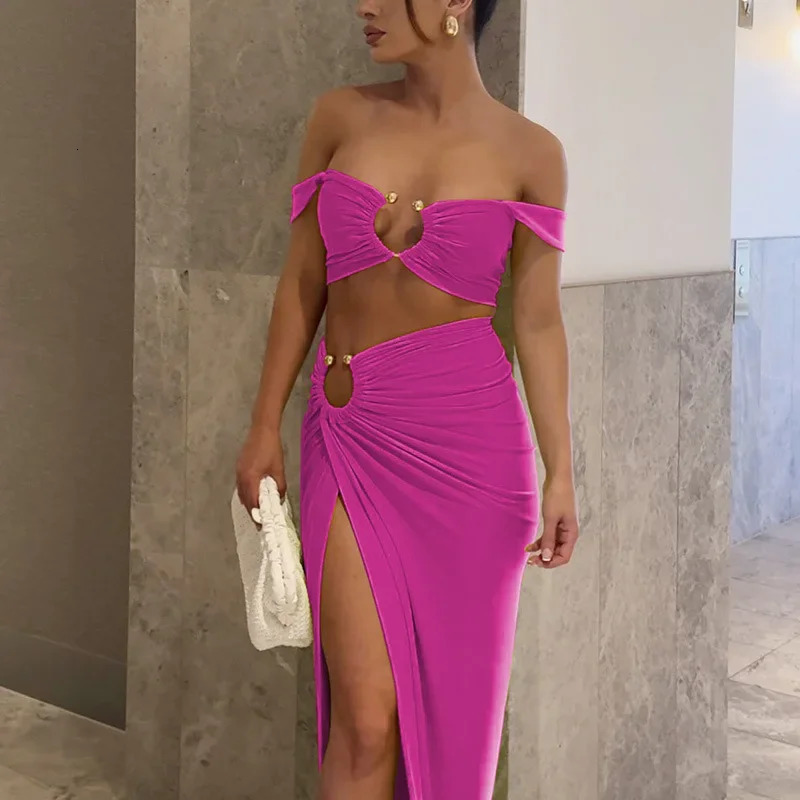 Womens Patchwork Two Piece Set Laceup Sleeveless Halter Cropped Vest TopSlim Long Skirt Female Beach Holiday Outfit 250520