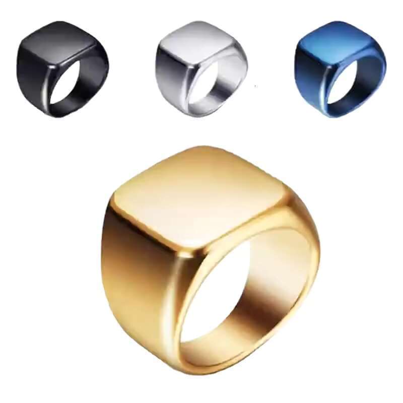 Geometric Blank Stamp Men's Stainless Steel Engagement Ring Carving Bague Homme Acier inoxyable
