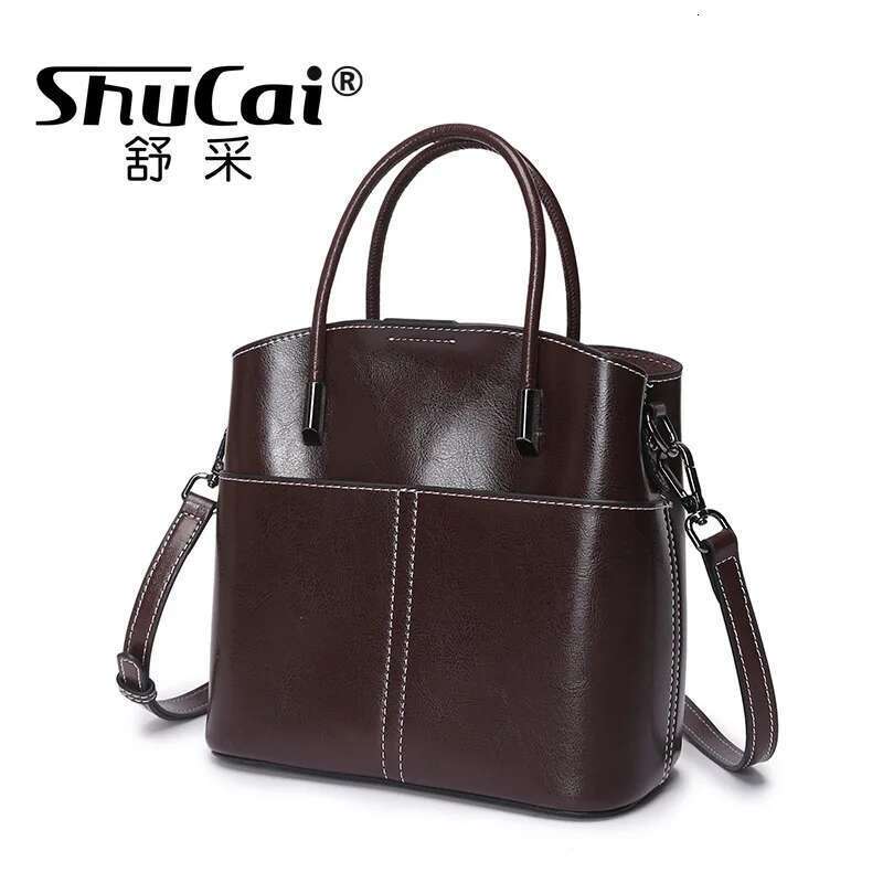 Genuine Leather Fashion Bucket Bag Casual Simple Ladies Handbag Single Shoulder Crossbody Tide bags for women