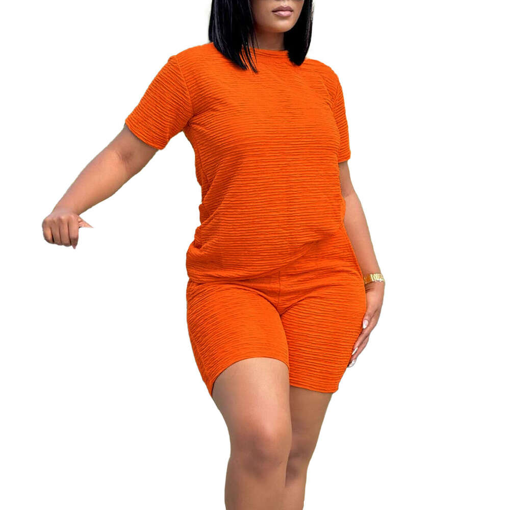 Women's Wear Fashion Casual Women's Summer New Style Loose Solid Color Short Sleeved Top Shorts Two Piece Set