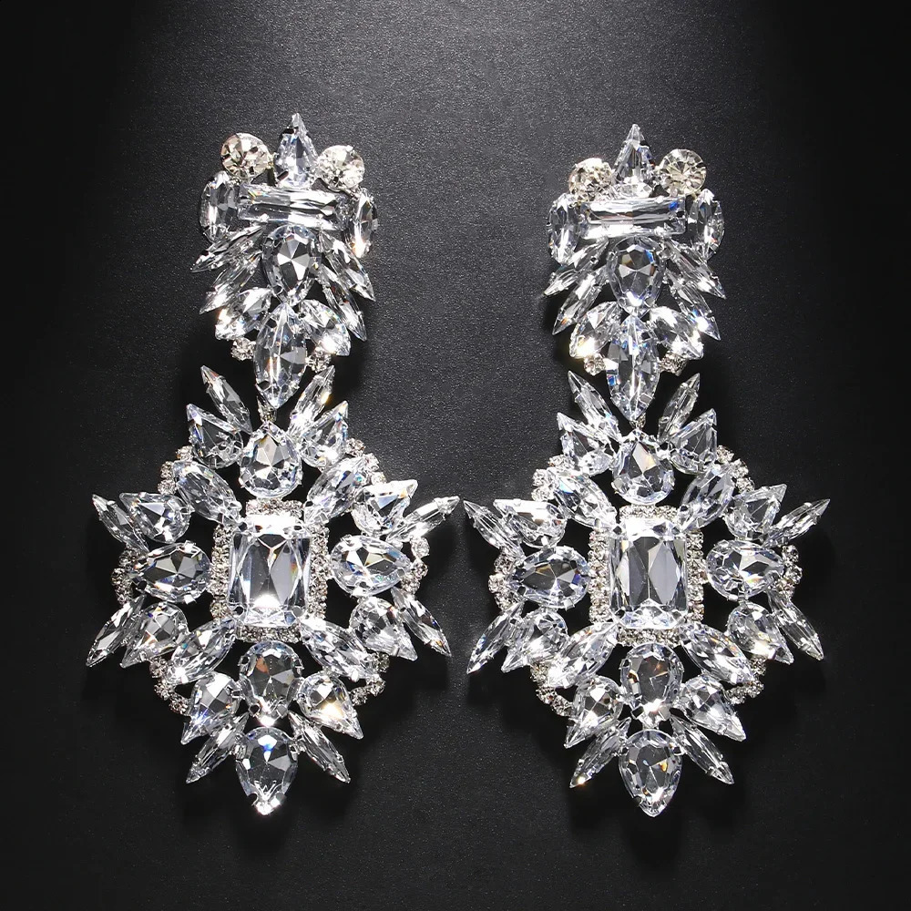 Exaggerated Geometric Rhinestone Earrings Dangle Wedding Accessories Oversize Crystal Pendant Earrings Party Jewelry Gift 250519
