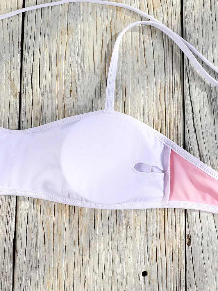 ZRTAK Pink Bikini Sets Patchwork Swimsuit Bandeau Womens Swimwear 2025 Low Waist Biquinis Women Bathing Suit Sexy Bikinis 250516