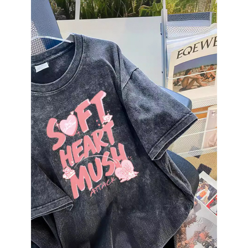 Designer Clothing, Retro Cotton Plus Size Short Sleeved T-shirt, Summer Women's Loose Water Washed Trendy Brand Clothing, 2025 New Style