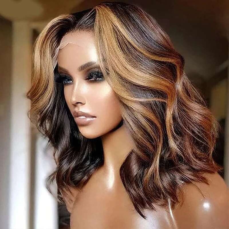 Short Women's Ombre Highlight Bob Human Hair Hd Body Wave Lace Front Wig Glueless Brazilian Wigs On Sale For Women