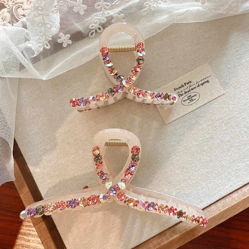 Super Sparkling Pink Crystal Cross Hair Clips for Women Elegant Shark Hair Clips for Bun and Updo hairstyles 250517