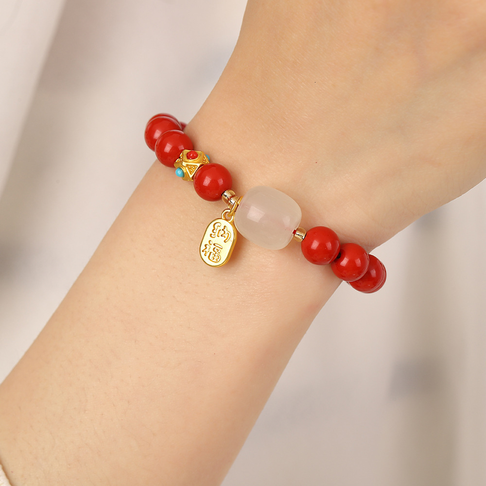 Internet celebrity new Chinese style red sand lotus flower elephant elastic bracelet, personalized and transport bracelet for women