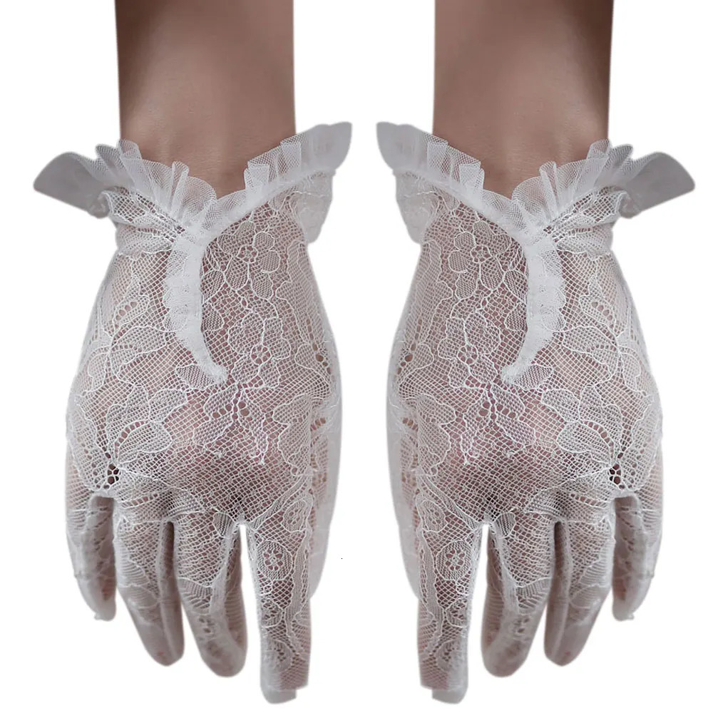 WG061 Wedding Bridal Handmade Gloves Tulle Ruffled Edge Lace Appliqued Short White Bridesmaid Pageant Prom Gloves 250520