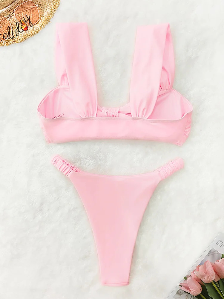 OIINAA Two-Piece Bikini Set Women Sexy Swimsuit Solid Backless Female Swimwear Bathing Summer Simple Classic Fashion Beachwear 250516