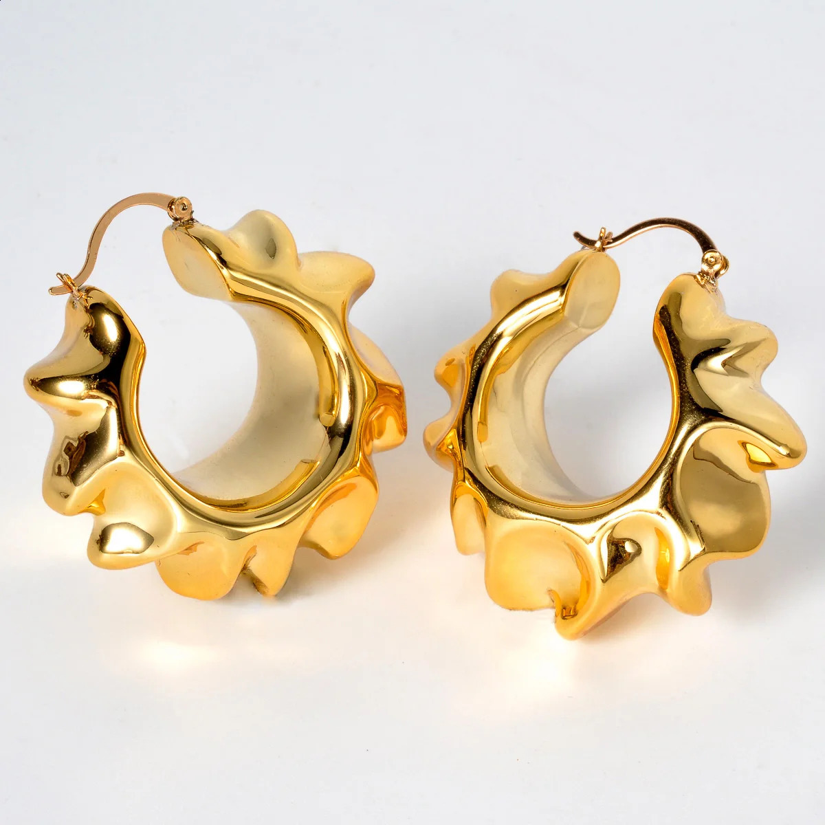 Fashion Geometry Hoop Earrings for Women Girl 18K Gold Plated Statement Big Earrings Vintage Jewellery Accessories Party Gift 250519