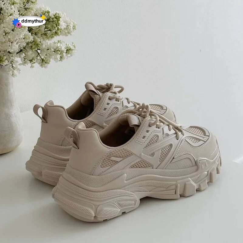 BeauToday Chunky Sneakers Women Synthetic Leather Mesh Patchwork Round Toe Lace-Up Thick Sole Ladies Sports Shoes Handmade 29448 ddmythur