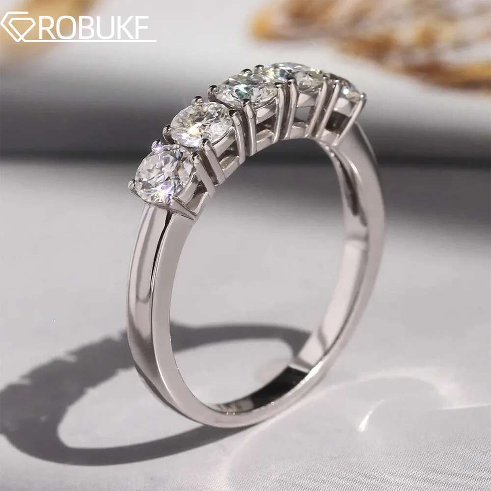 5 Stone 4mm 5mm Moissanite Engagement Rings for Women Brilliant Cut Diamond 925 Sterling Silver Stackable Promise Wedding Band