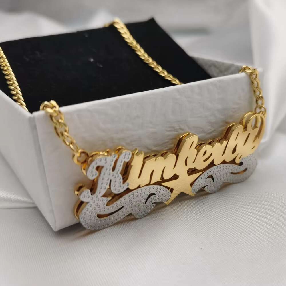Autumn Cold Double Color Star Name Necklace Hiphop Pendant Jewelry Gift