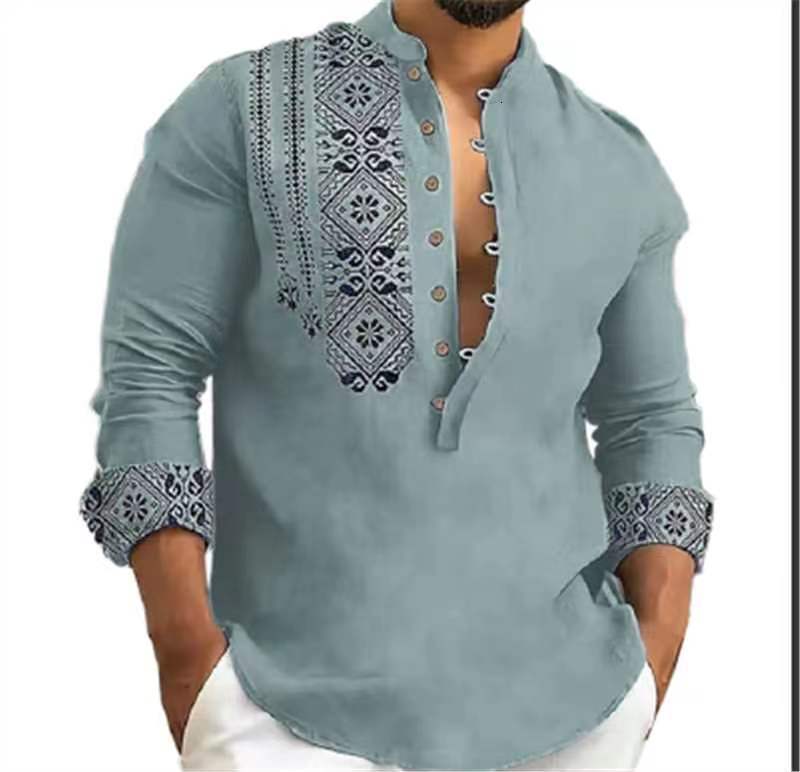 Men's Fashion Summer New Style Long Sleeved Stand Up Collar Trend Semi Cardigan Casual Thin Shirt Trend 2025 New Designer Clothing