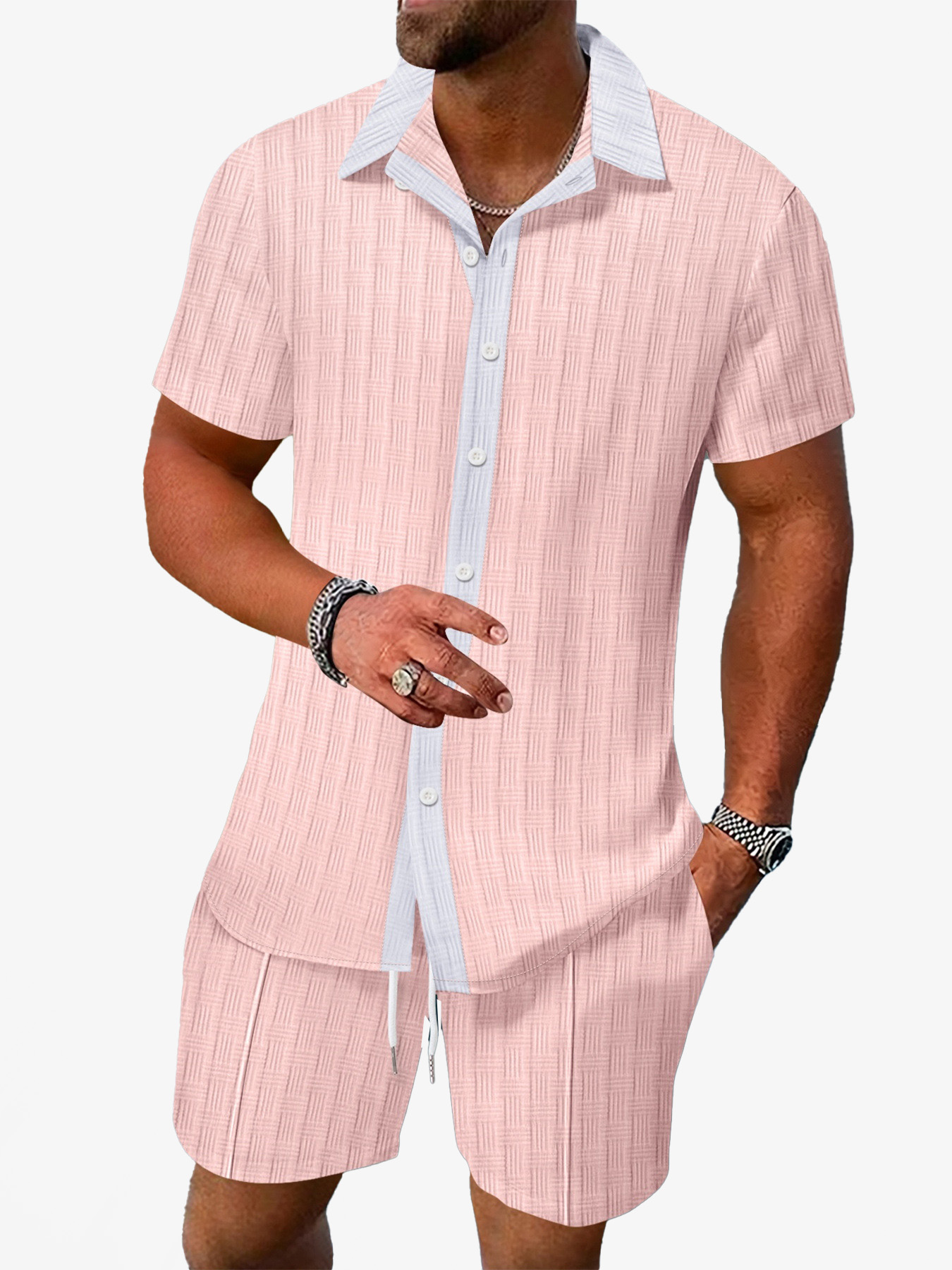 Summer 2025 men's clothing tracksuit for men matching shirts casual short sleeved shirts and shorts beach suits 2 piece sets