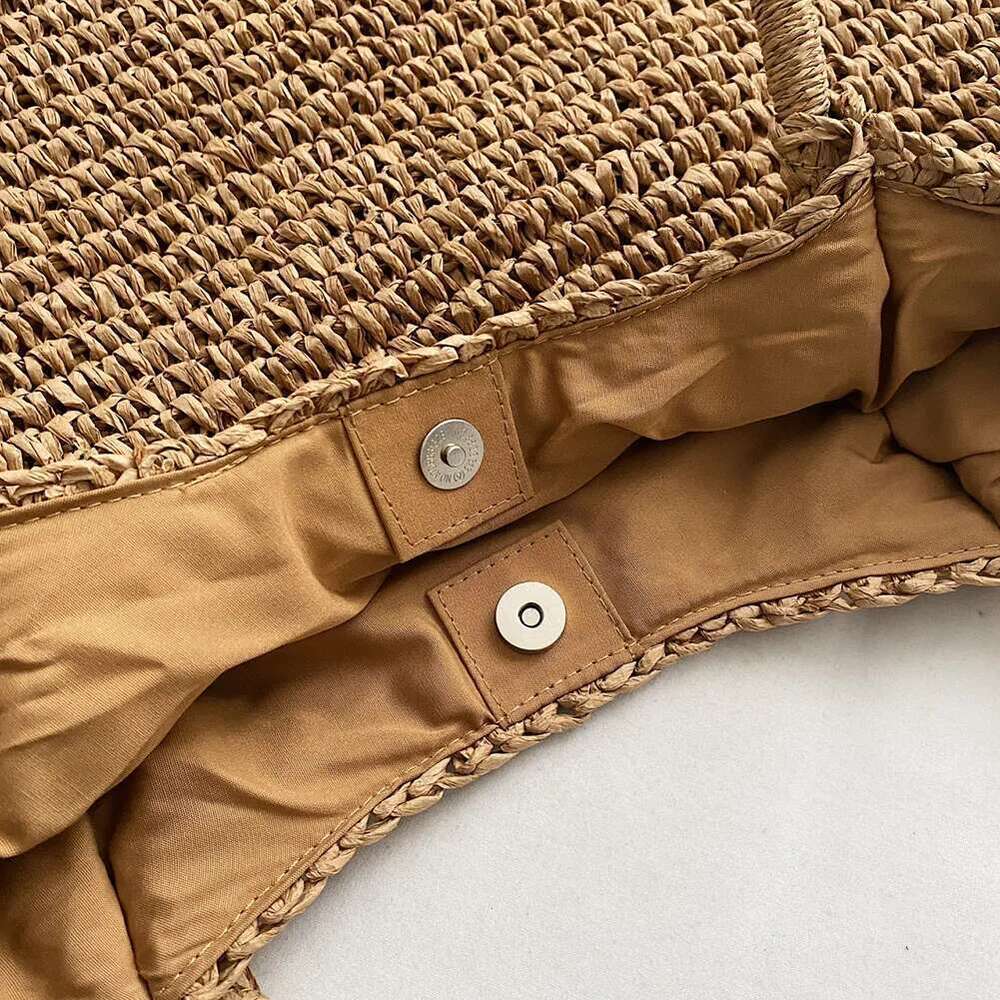 Women Crochet Beach Large Capacity Retro Straw Solid Color Simple Weaving Handbag Ladies Summer Daily Bag