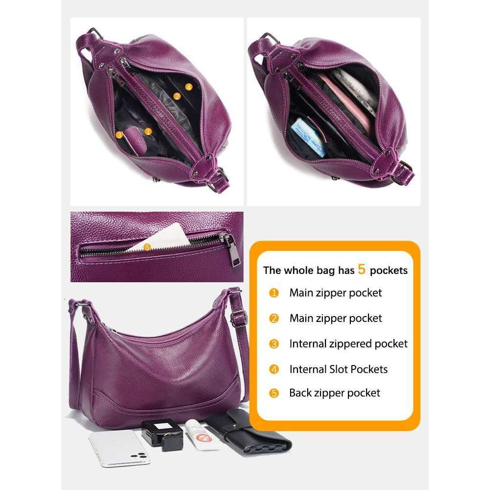 Zency Women's Soft Cowhide Hobo Bag Shoulder Large Capacity Leather Handbag Purse Adustable Long Strap Crossbody