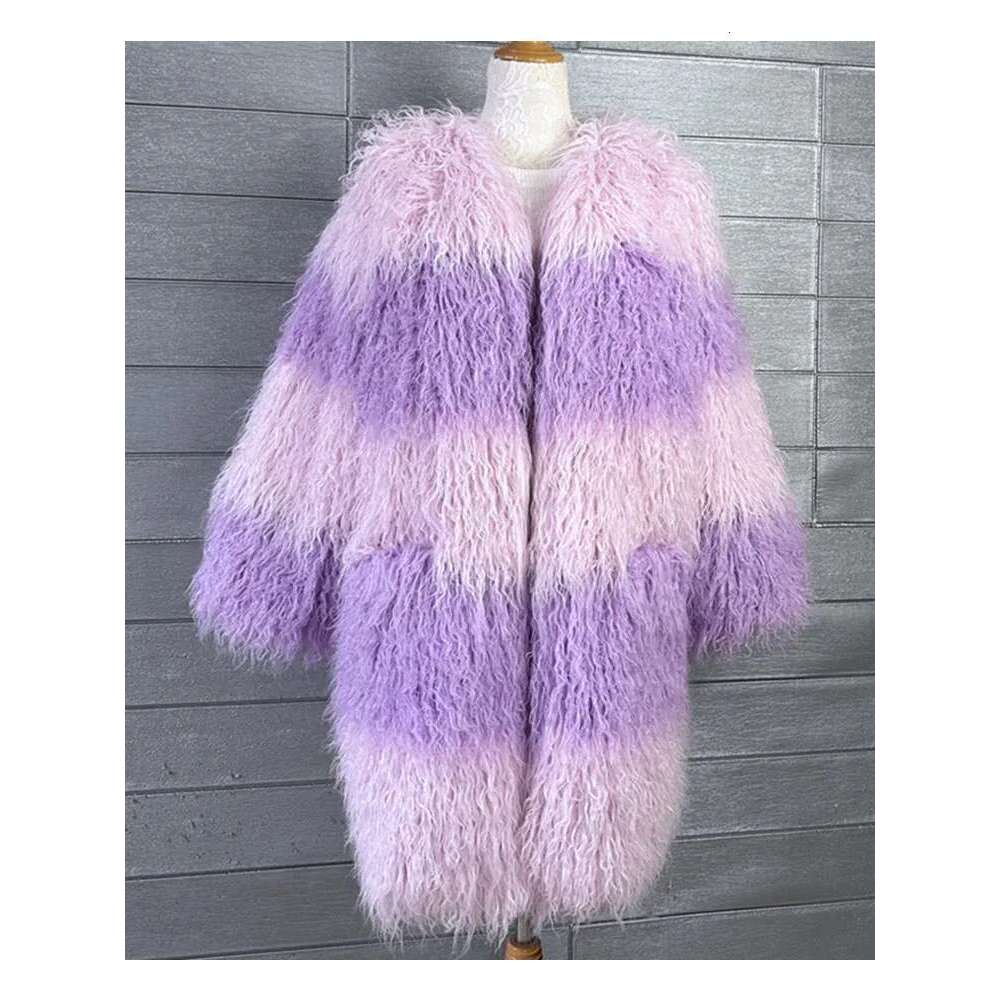 ZADORIN 2025 Fluffy Faux Sheep Coat Women Contrast Color V Neck Long Winter Jackets Woman Clothes Warm Fur Coats