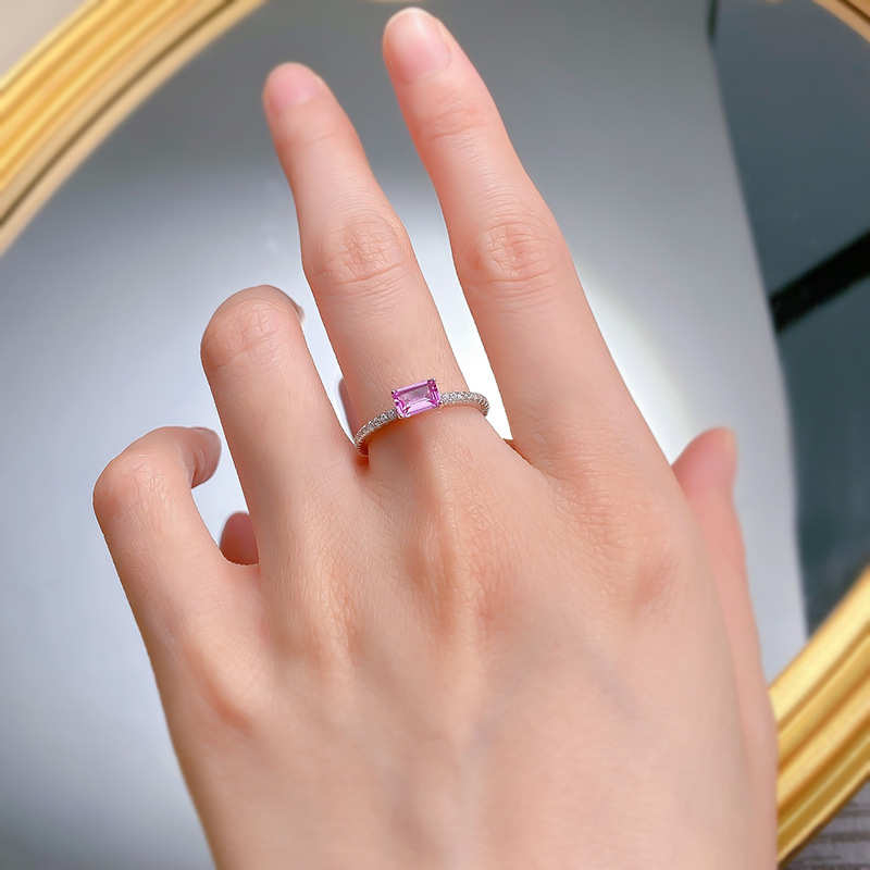 Elegant S925 Sterling Silver Engagement Ring with Purple Gemstone, Simple and Timeless Design for Women