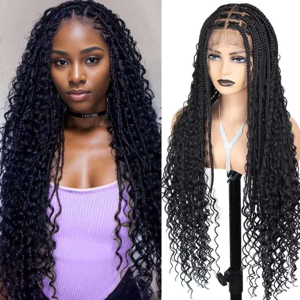 Synthetic Long Bohemian Boho Box Braid for Black Women Twisted Braids Full Lace Braided Wigs with Baby Hair