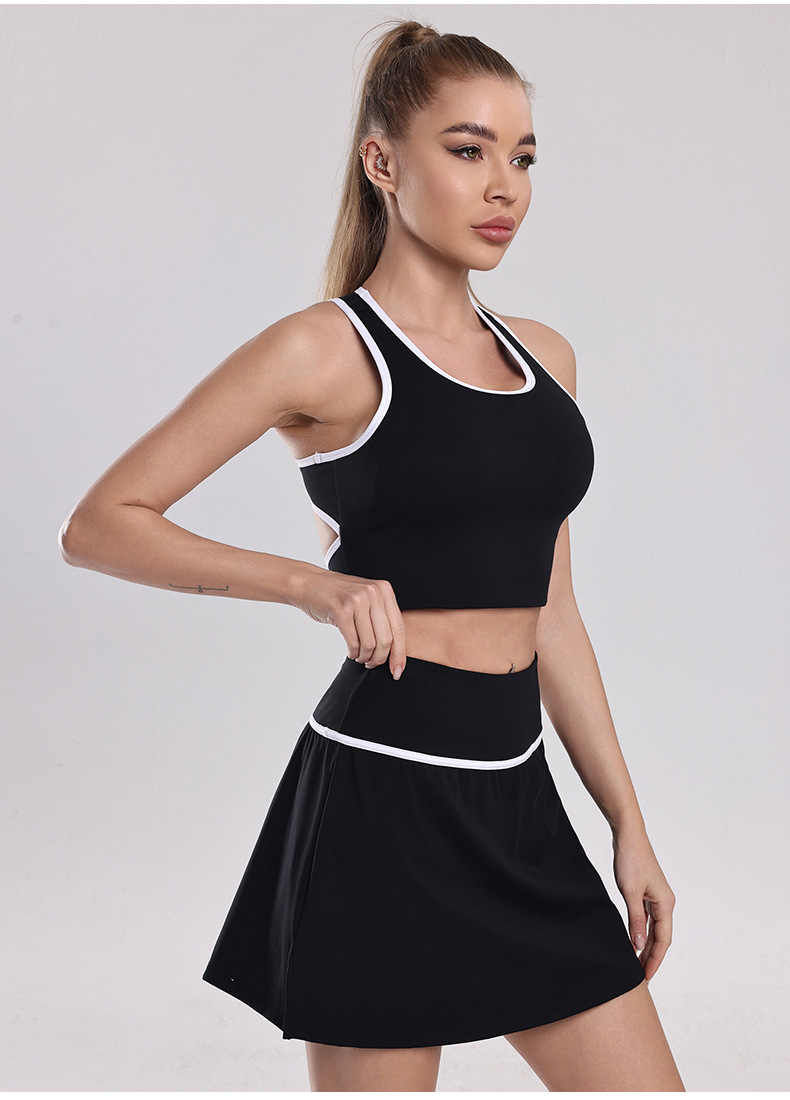 Naked Polished Contrasting Color Yoga Suit, Beautiful Back Sports Bra, Running Quick-drying and Thin Yoga Skirt Suit.