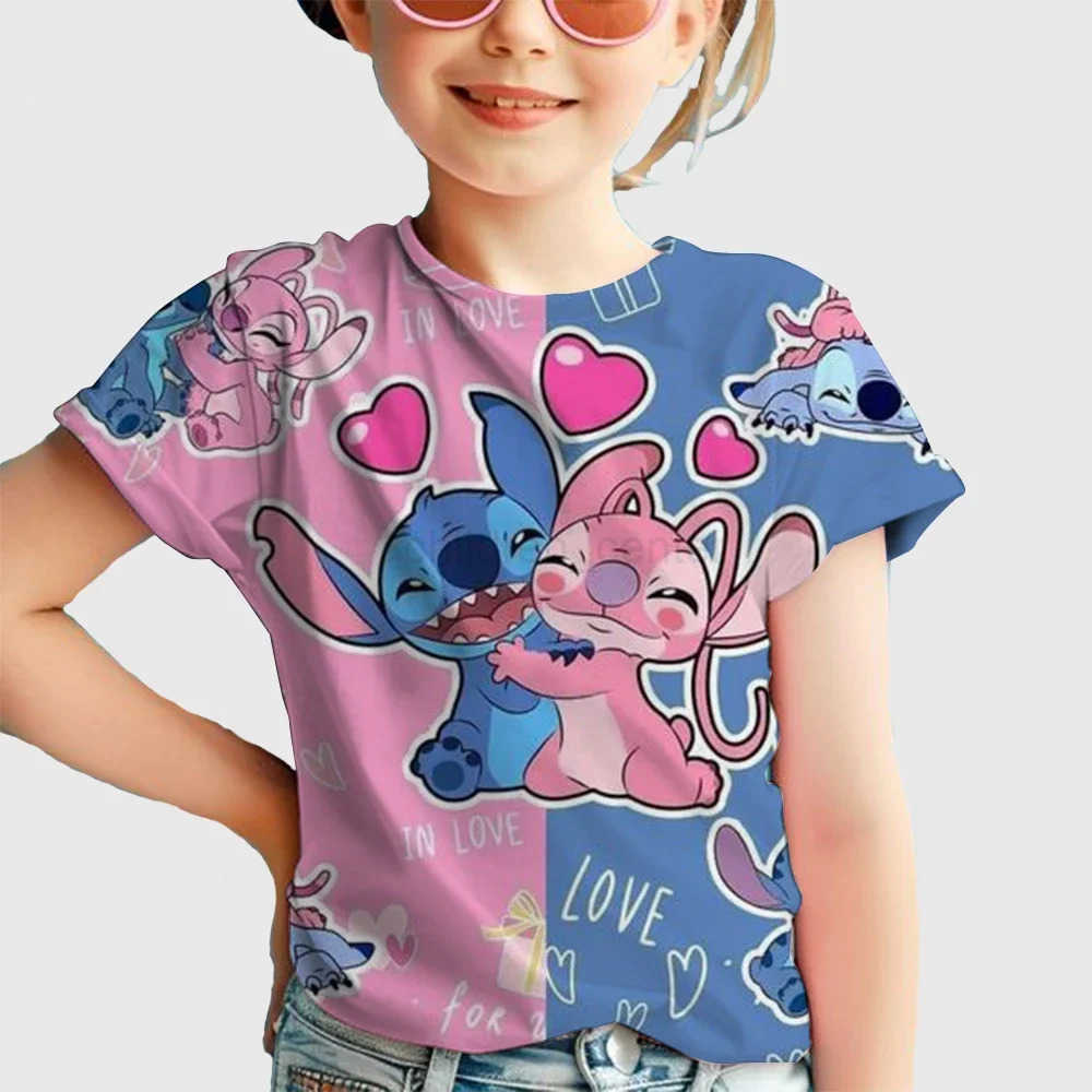 Disney 2025 Summer Disney Hot Sale Stitch 3D Print T Shirt Children Clothes Cartoons Kids T-shirts Casual Tops Tee 1-14 Years W250617
