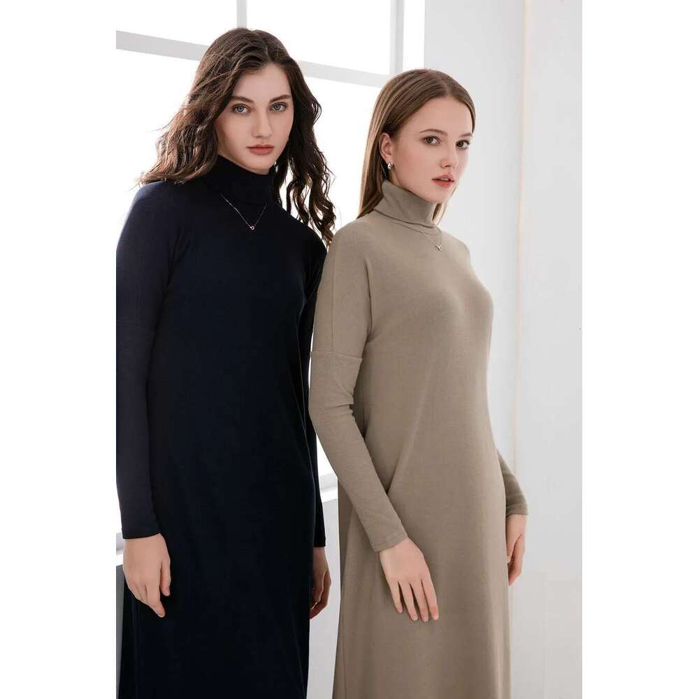 AS 2024 Winter Turteneck Thicken Ribbing Soft And Comfortable Basic Turn-Down Collar Maxi Dress ( Ship Out In 1 Day) Designer