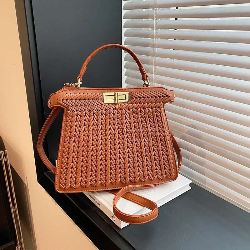 2025 Women's Woven Tote Spacious Designer Handbag for Commute Trendy Crossbody Shoulder Bag & Stylish Work Accessory