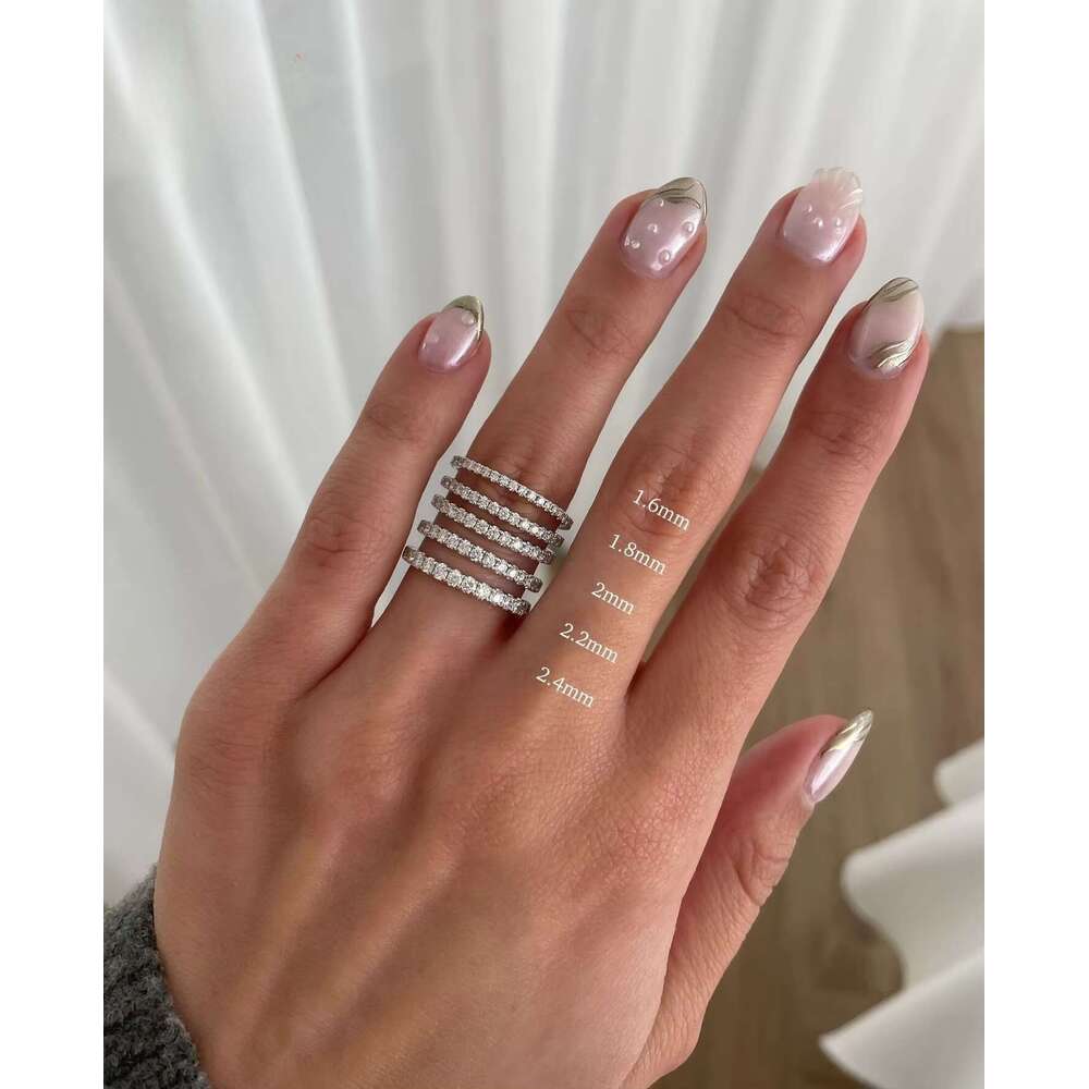 VVS Moissanite Ring Eternity Wedding Band Iced Out 1.6mm 1.8mm 2mm 3mm Dia Sier 14k Gold Engagement Stackable Rings