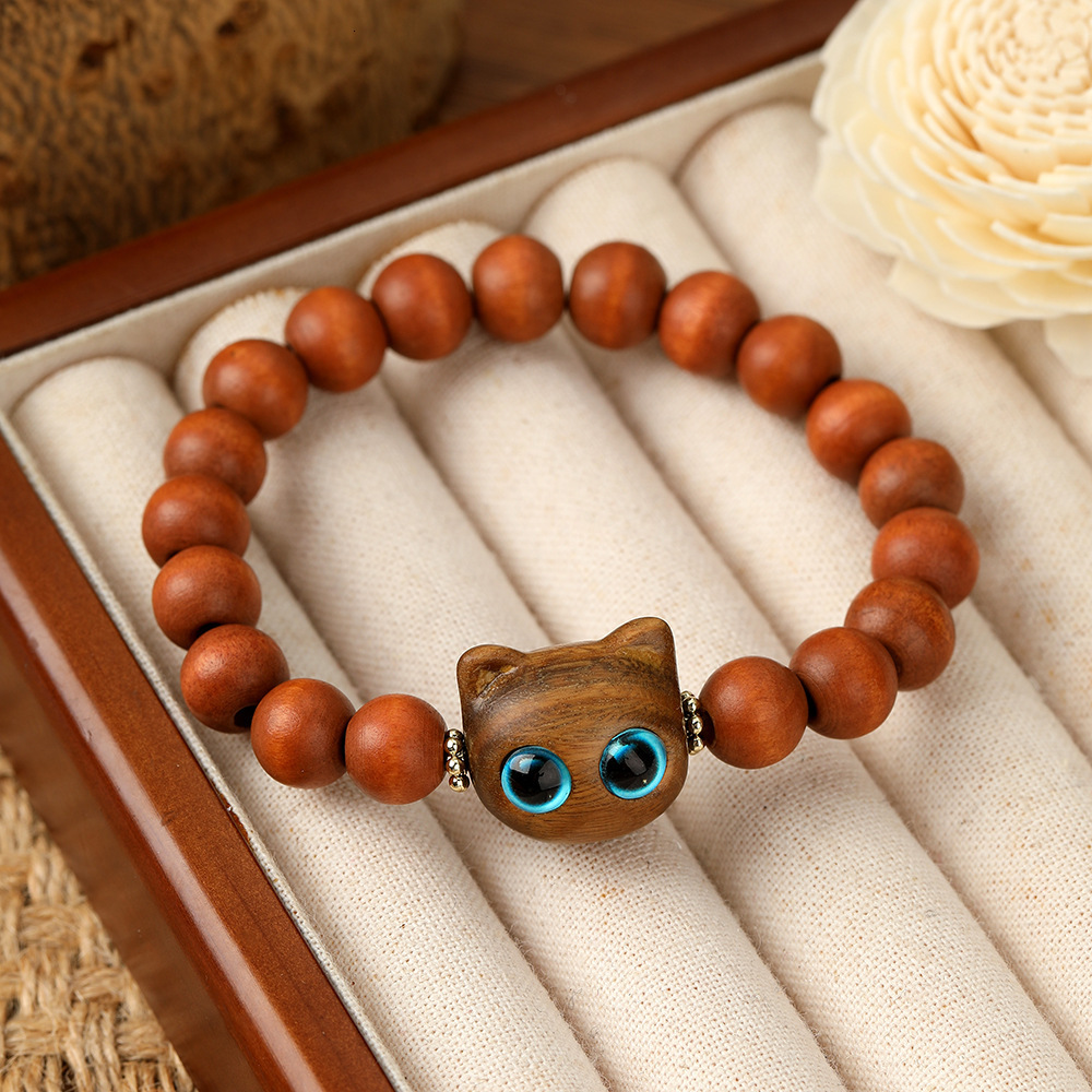 Sandalwood Hand Cartoon Fashion Bracelet Female Bodyguard Couple's Cat Head Jewelry Bead String Cultural Play